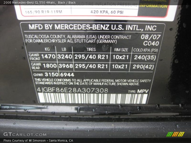 Black / Black 2008 Mercedes-Benz GL 550 4Matic