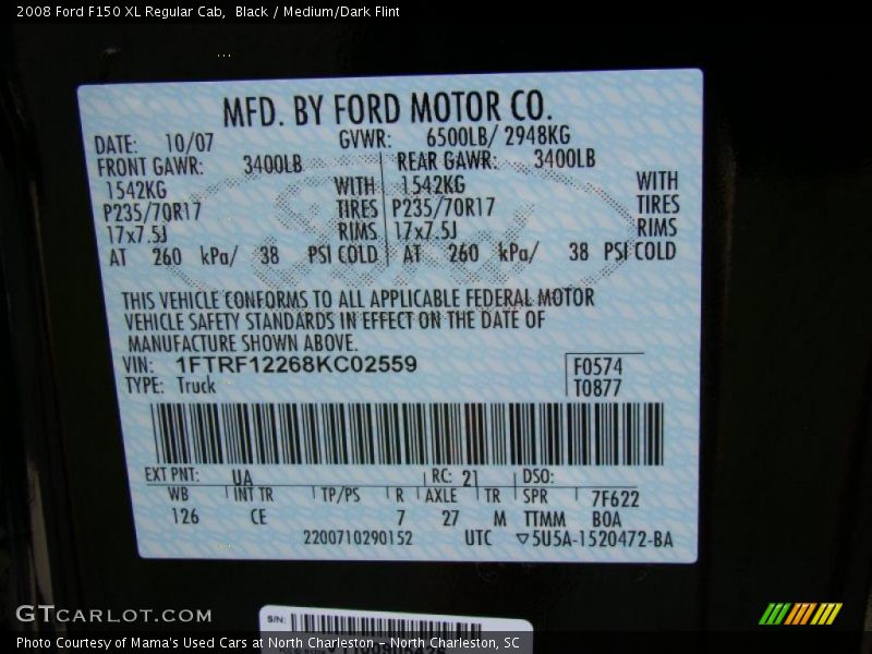 Black / Medium/Dark Flint 2008 Ford F150 XL Regular Cab
