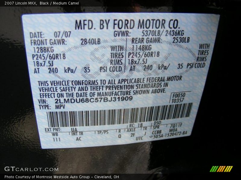 Black / Medium Camel 2007 Lincoln MKX