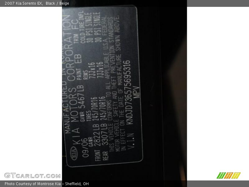 Black / Beige 2007 Kia Sorento EX