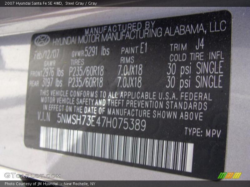 Steel Gray / Gray 2007 Hyundai Santa Fe SE 4WD