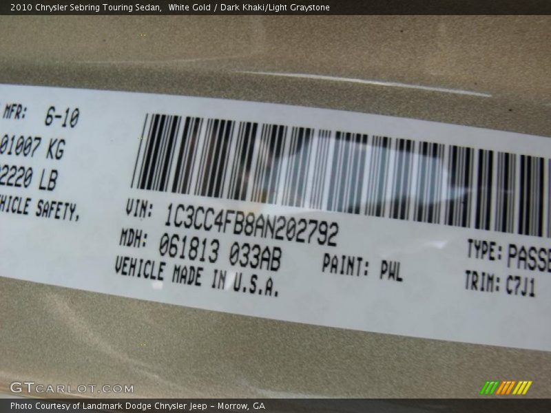 White Gold / Dark Khaki/Light Graystone 2010 Chrysler Sebring Touring Sedan
