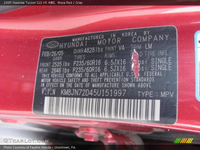Mesa Red / Gray 2005 Hyundai Tucson GLS V6 4WD