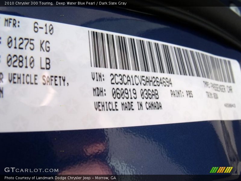Deep Water Blue Pearl / Dark Slate Gray 2010 Chrysler 300 Touring