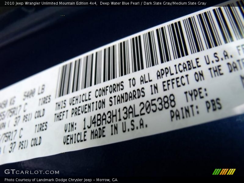 Deep Water Blue Pearl / Dark Slate Gray/Medium Slate Gray 2010 Jeep Wrangler Unlimited Mountain Edition 4x4