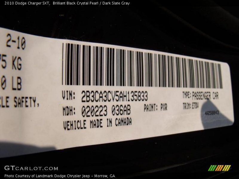 Brilliant Black Crystal Pearl / Dark Slate Gray 2010 Dodge Charger SXT