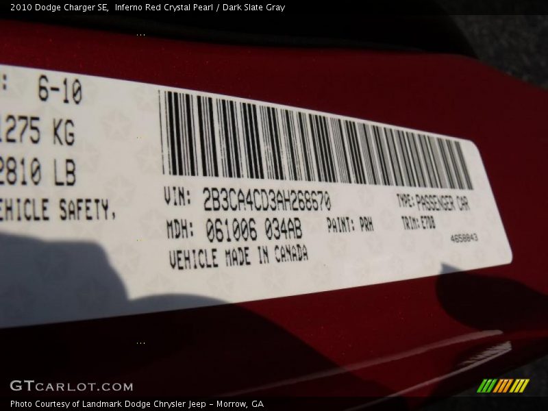 Inferno Red Crystal Pearl / Dark Slate Gray 2010 Dodge Charger SE