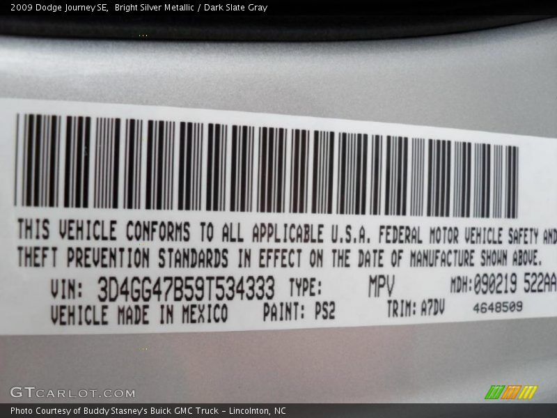 Bright Silver Metallic / Dark Slate Gray 2009 Dodge Journey SE