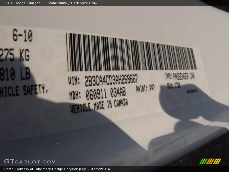 Stone White / Dark Slate Gray 2010 Dodge Charger SE