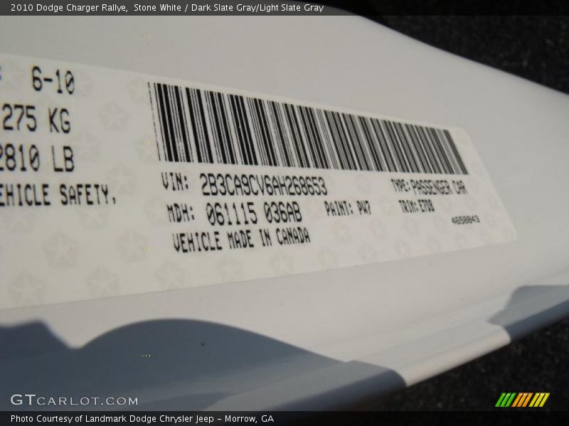 Stone White / Dark Slate Gray/Light Slate Gray 2010 Dodge Charger Rallye