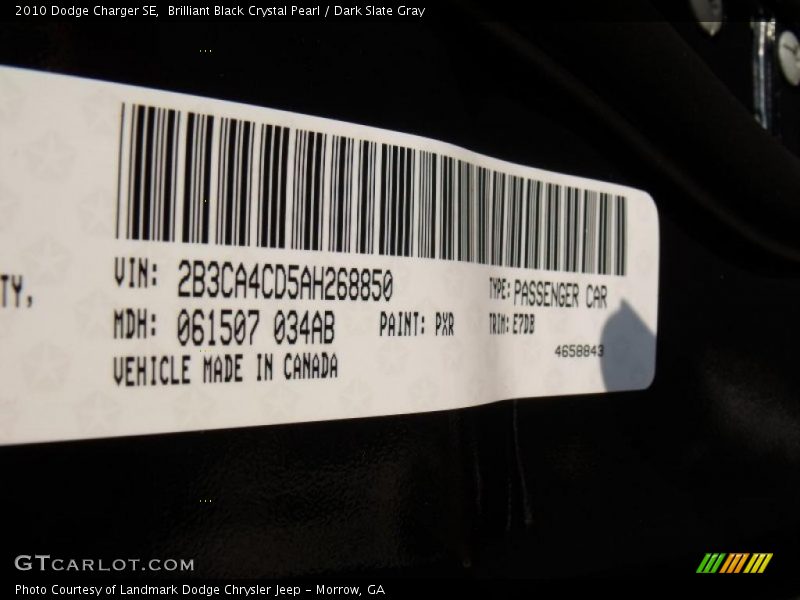Brilliant Black Crystal Pearl / Dark Slate Gray 2010 Dodge Charger SE