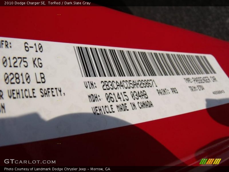 TorRed / Dark Slate Gray 2010 Dodge Charger SE