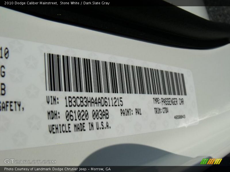 Stone White / Dark Slate Gray 2010 Dodge Caliber Mainstreet