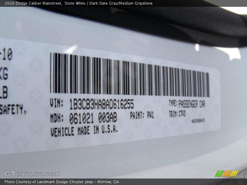 Stone White / Dark Slate Gray/Medium Graystone 2010 Dodge Caliber Mainstreet