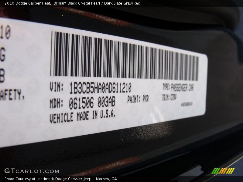 Brilliant Black Crystal Pearl / Dark Slate Gray/Red 2010 Dodge Caliber Heat