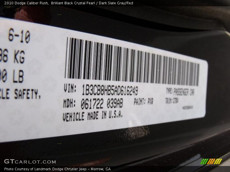 Brilliant Black Crystal Pearl / Dark Slate Gray/Red 2010 Dodge Caliber Rush