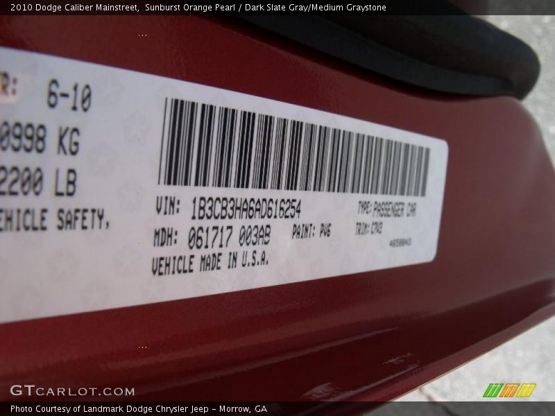 Sunburst Orange Pearl / Dark Slate Gray/Medium Graystone 2010 Dodge Caliber Mainstreet