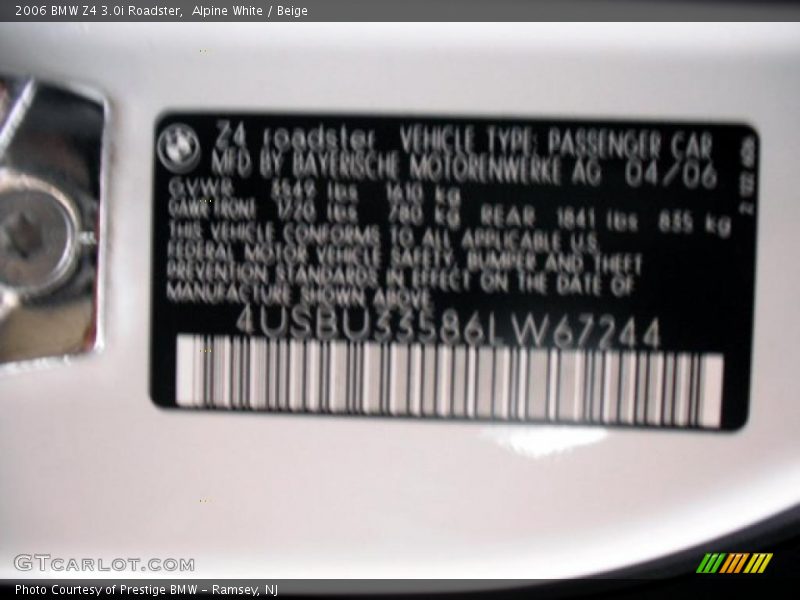 Alpine White / Beige 2006 BMW Z4 3.0i Roadster