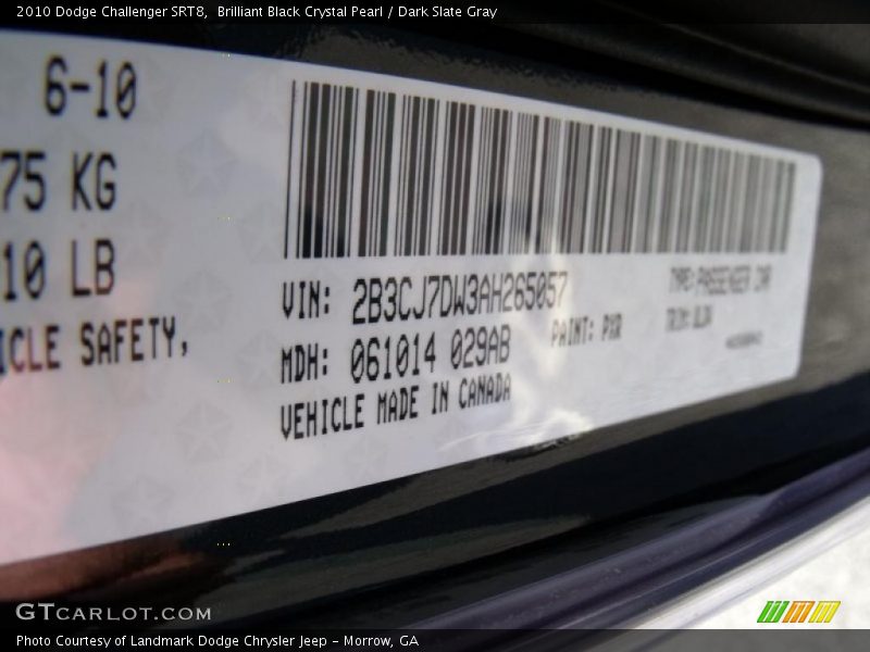 Brilliant Black Crystal Pearl / Dark Slate Gray 2010 Dodge Challenger SRT8