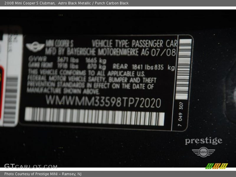 Astro Black Metallic / Punch Carbon Black 2008 Mini Cooper S Clubman