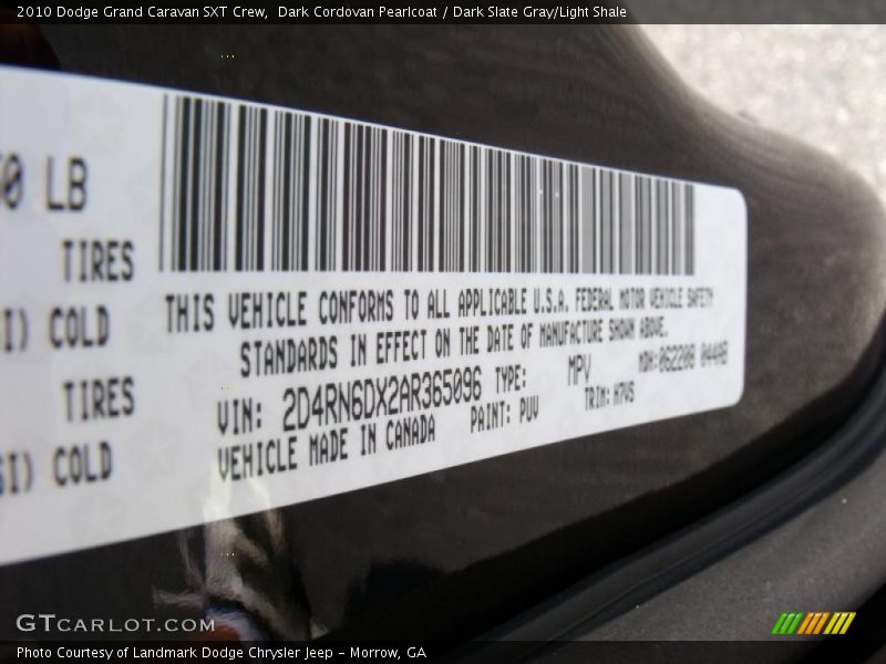 2010 Grand Caravan SXT Crew Dark Cordovan Pearlcoat Color Code PUV