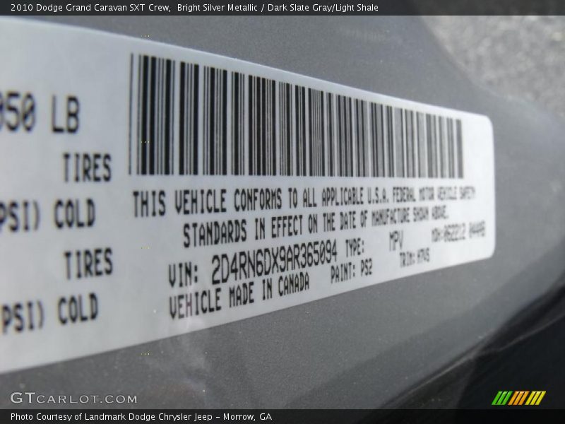 Bright Silver Metallic / Dark Slate Gray/Light Shale 2010 Dodge Grand Caravan SXT Crew