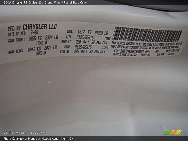 Stone White / Pastel Slate Gray 2009 Chrysler PT Cruiser LX