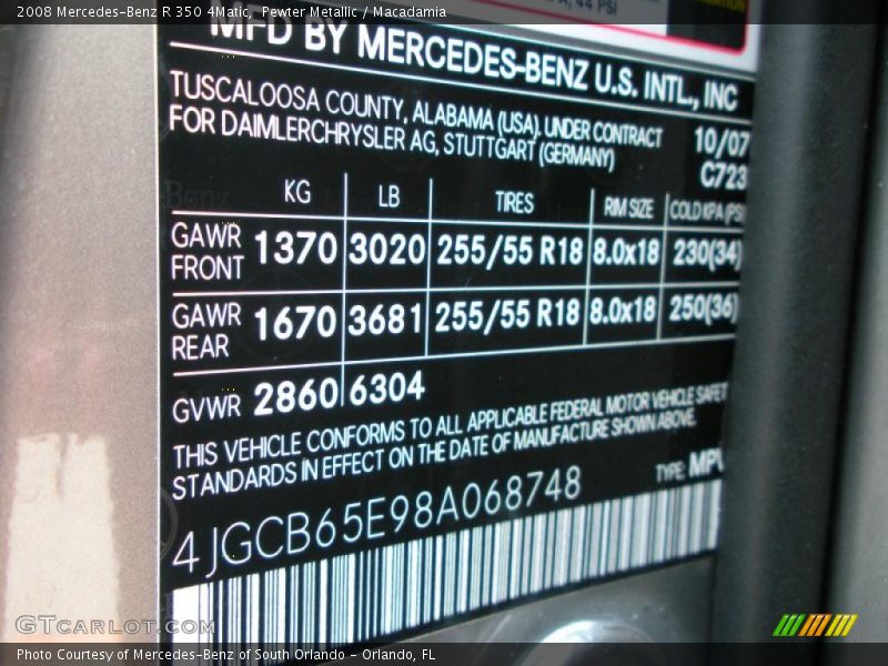 Pewter Metallic / Macadamia 2008 Mercedes-Benz R 350 4Matic