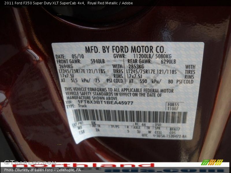 Royal Red Metallic / Adobe 2011 Ford F350 Super Duty XLT SuperCab 4x4