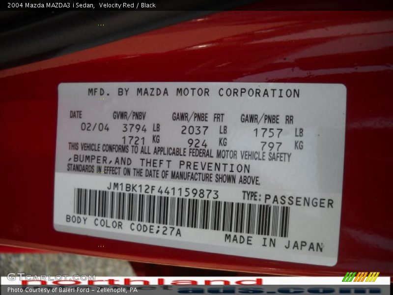 Velocity Red / Black 2004 Mazda MAZDA3 i Sedan