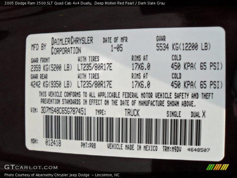 Deep Molten Red Pearl / Dark Slate Gray 2005 Dodge Ram 3500 SLT Quad Cab 4x4 Dually