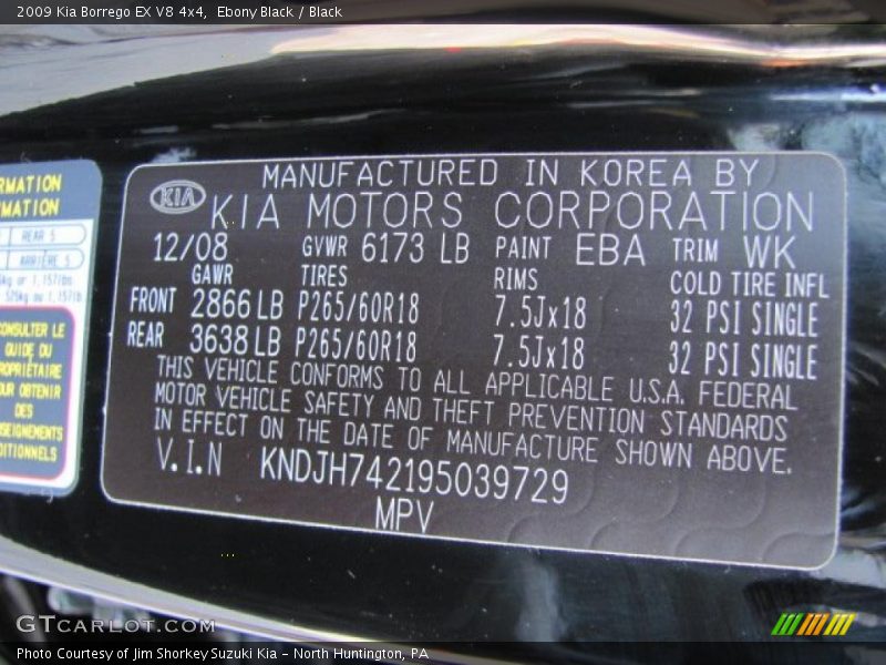 Ebony Black / Black 2009 Kia Borrego EX V8 4x4