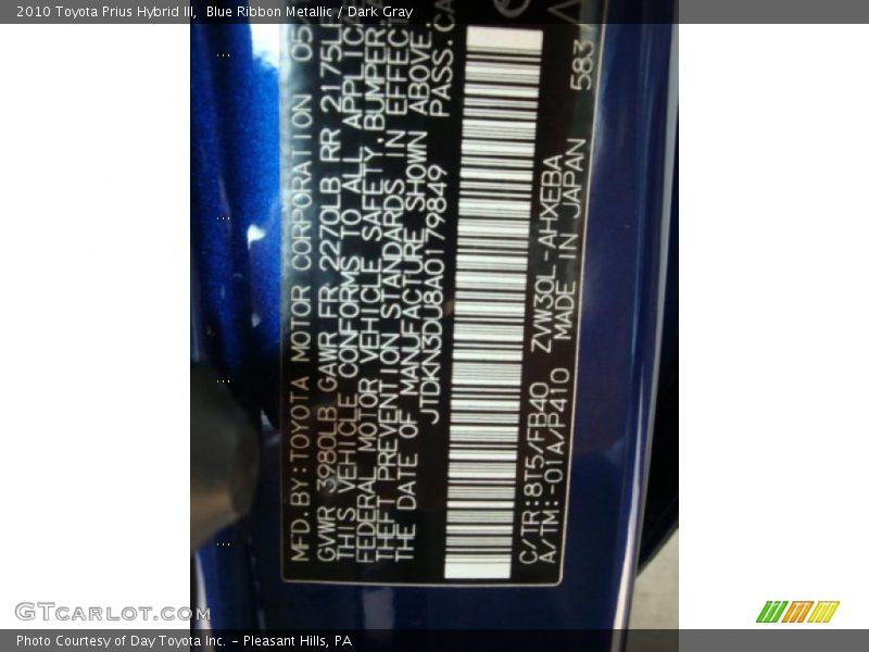 Blue Ribbon Metallic / Dark Gray 2010 Toyota Prius Hybrid III