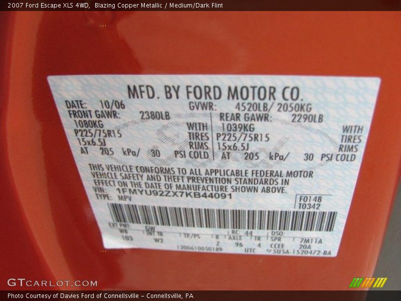 Blazing Copper Metallic / Medium/Dark Flint 2007 Ford Escape XLS 4WD