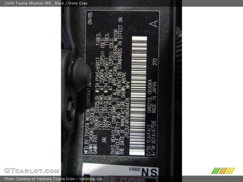 Black / Stone Gray 2006 Toyota 4Runner SR5