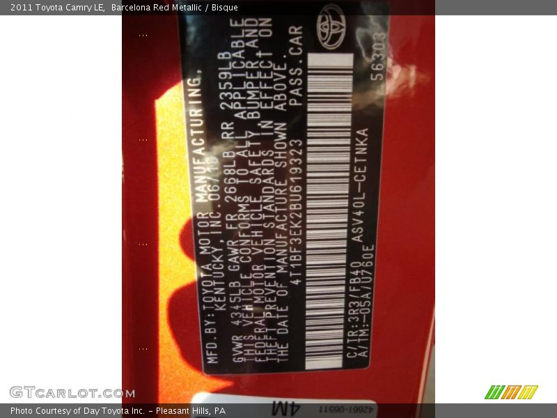 Barcelona Red Metallic / Bisque 2011 Toyota Camry LE