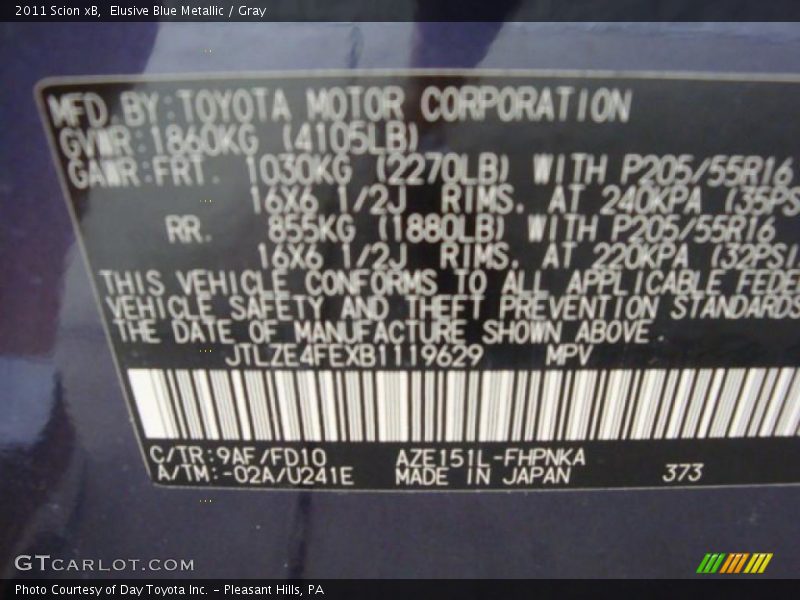 2011 xB  Elusive Blue Metallic Color Code 9AF