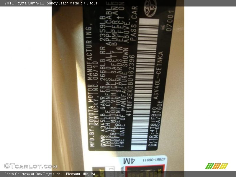 Sandy Beach Metallic / Bisque 2011 Toyota Camry LE