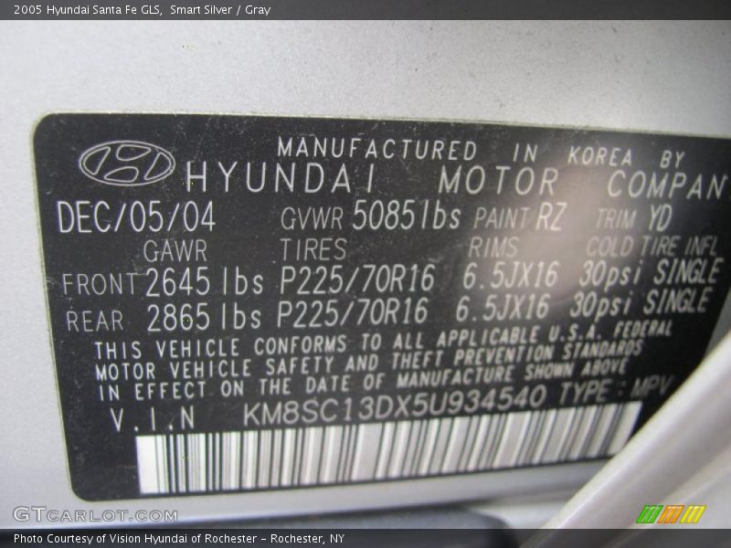 Smart Silver / Gray 2005 Hyundai Santa Fe GLS