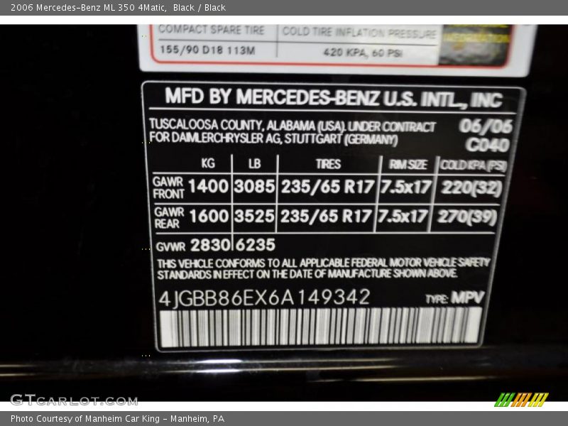Black / Black 2006 Mercedes-Benz ML 350 4Matic