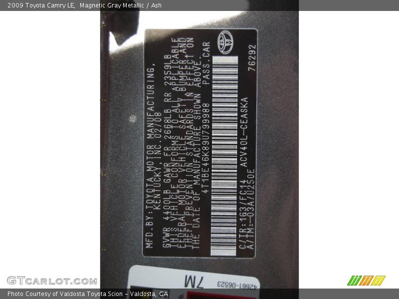 Magnetic Gray Metallic / Ash 2009 Toyota Camry LE