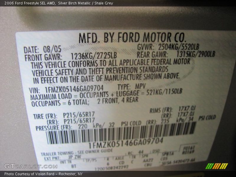 Silver Birch Metallic / Shale Grey 2006 Ford Freestyle SEL AWD