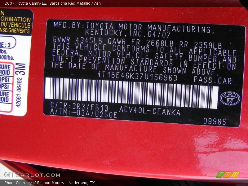 Barcelona Red Metallic / Ash 2007 Toyota Camry LE