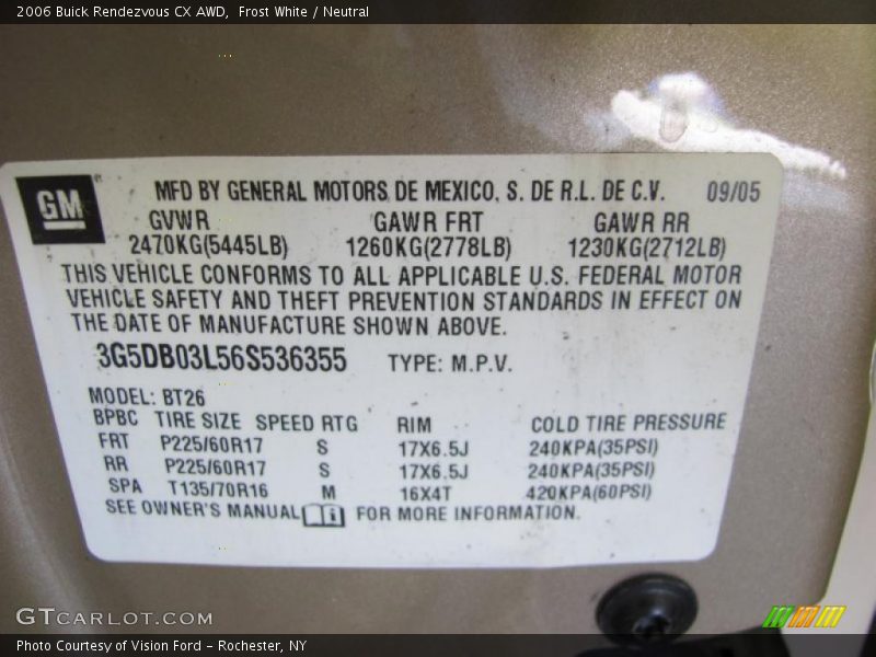 Frost White / Neutral 2006 Buick Rendezvous CX AWD