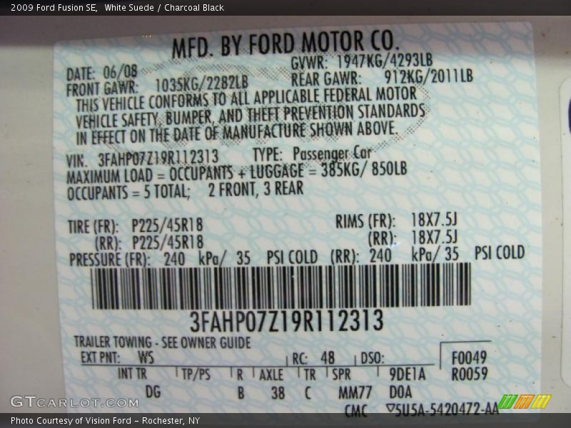 White Suede / Charcoal Black 2009 Ford Fusion SE
