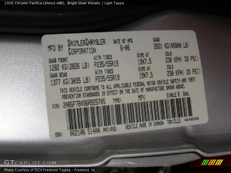 Bright Silver Metallic / Light Taupe 2006 Chrysler Pacifica Limited AWD