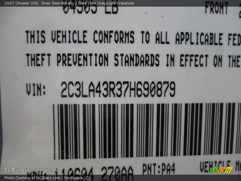 Silver Steel Metallic / Dark Slate Gray/Light Graystone 2007 Chrysler 300