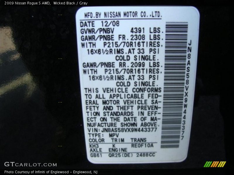 Wicked Black / Gray 2009 Nissan Rogue S AWD