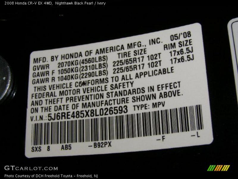 Nighthawk Black Pearl / Ivory 2008 Honda CR-V EX 4WD