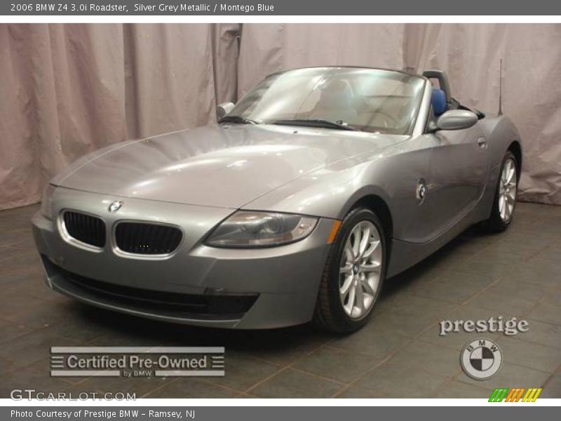 Silver Grey Metallic / Montego Blue 2006 BMW Z4 3.0i Roadster